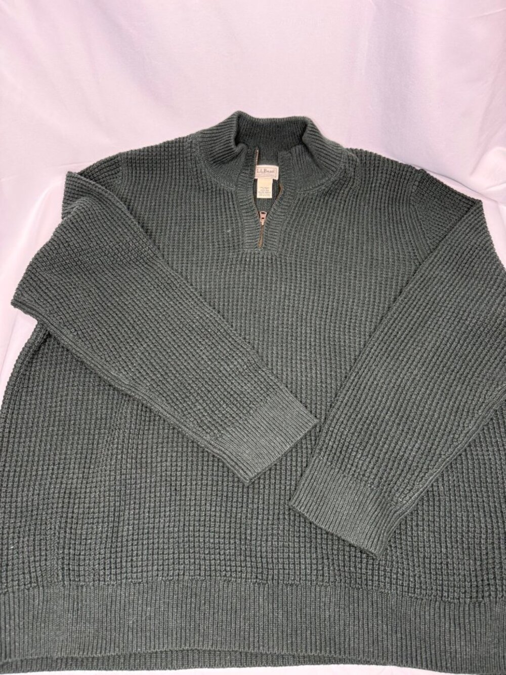 L.L. Bean Mens Organic Cotton 1/4 Zip Sweater Dark Green Size XXXL Regular
